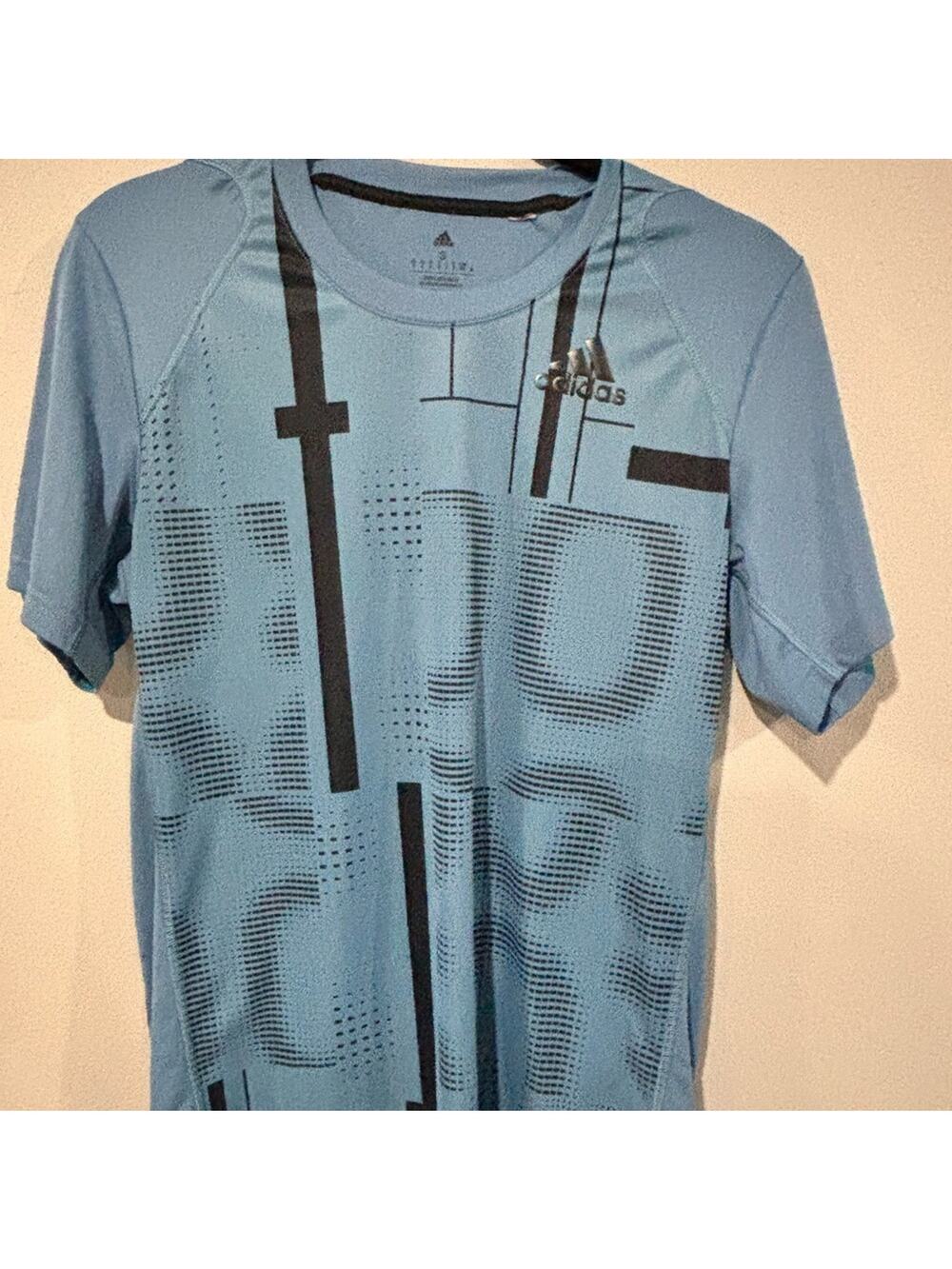 Adidas Light Blue T-Shirt with Black Stripes